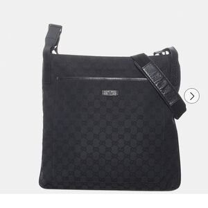 GUCCI Unisex GG Monogram Black Canvas/ Leather Trim Messenger Shoulder/Crossbody